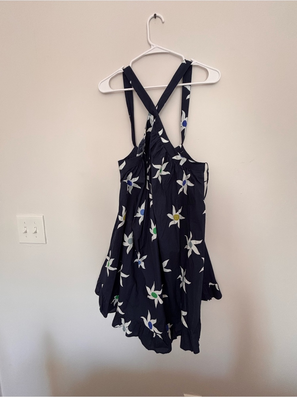 Anthropologie Navy Floral Asymmetrical Sundress